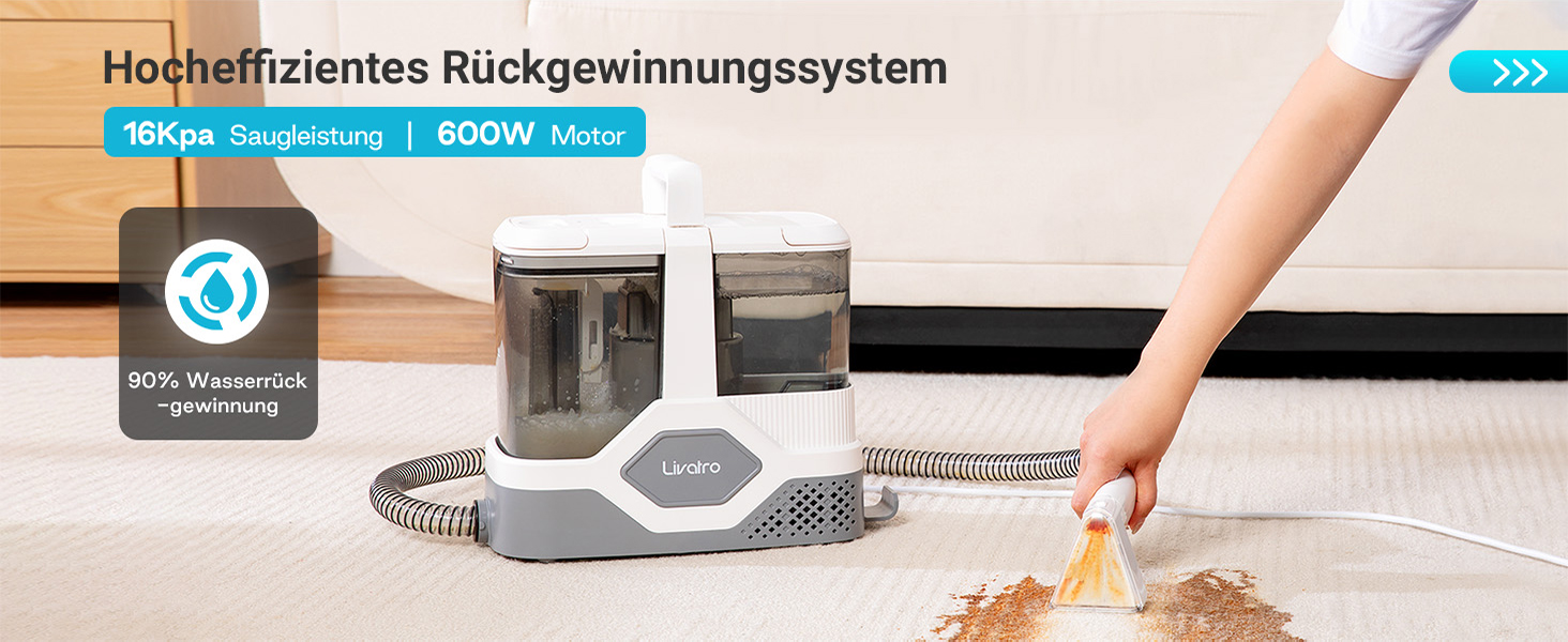 Апарат для чищення м'яких меблів та килимів: потужний волого-пилосос 600W з самоочищенням, об'єм бака 2.3л, 16KPa, для диванів, килимів та меблів.