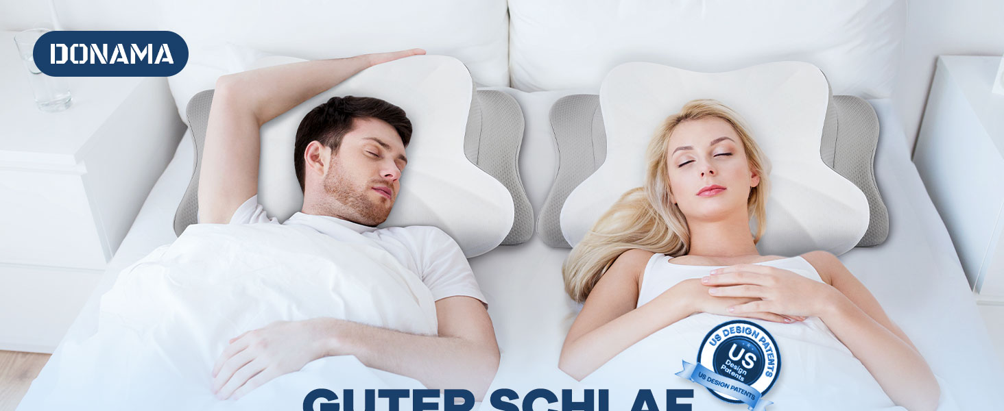 Подушка з піною з пам'яті DONAMA: ергономічна подушка для шиї, для сну на боці, спині та животі (сіро-біла, 63 x 38 x 14 см)