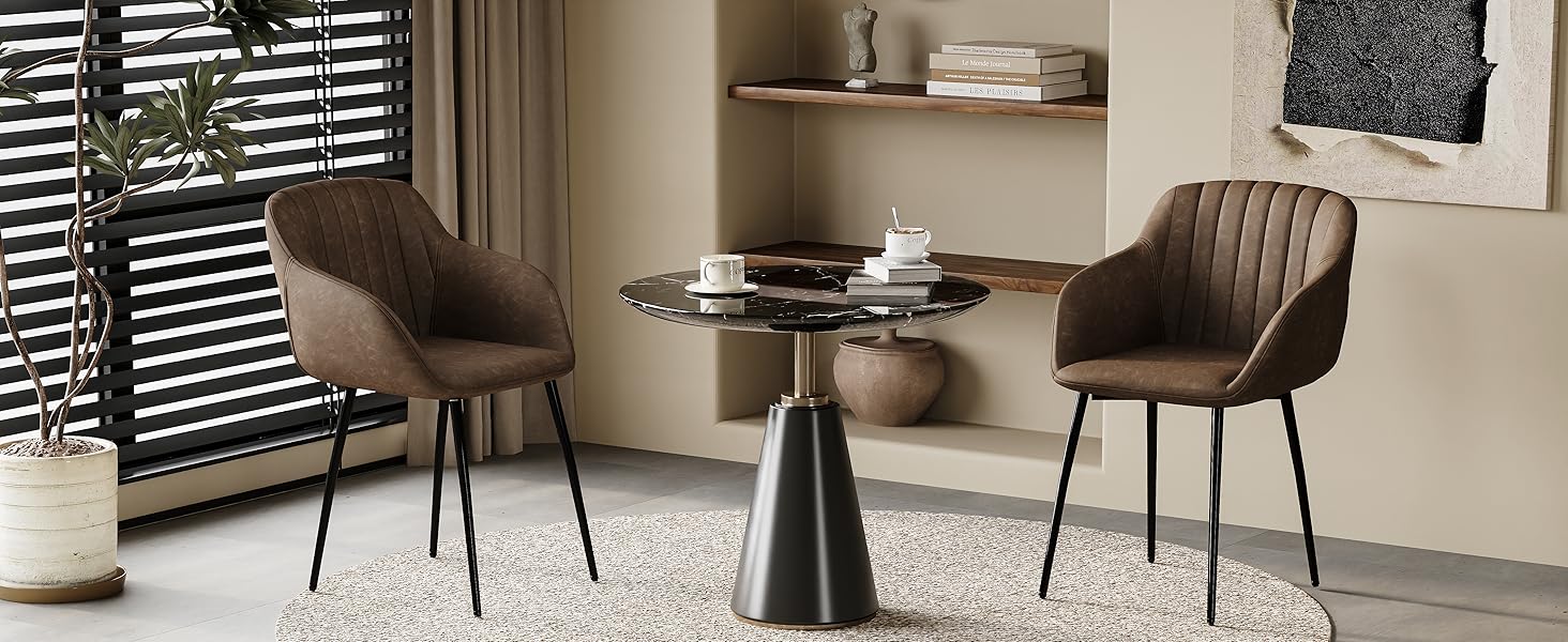 Обідні стільці для їдальні з підлокітниками, комплект 4 шт, темно-коричневі. М'яке сидіння з поліестеру для кухні, вітальні, спальні