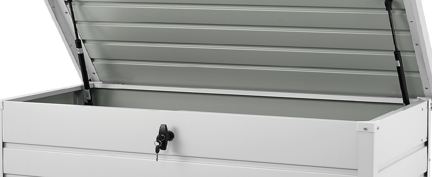 Ящик для зберігання вуличний Juskys Metall Limani 380л - водонепроникний, з замком - для саду, подушок, меблів (білий)