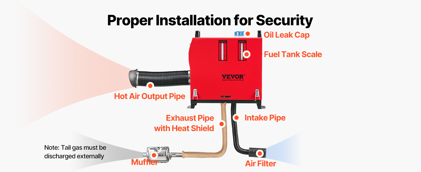Електрична дизельна пічка опалення VEVOR 12V, 8kW, для авто, RV, човнів, вантажівок, будинків на колесах, автобусів, з вихлопним патрубком (1 вихід)