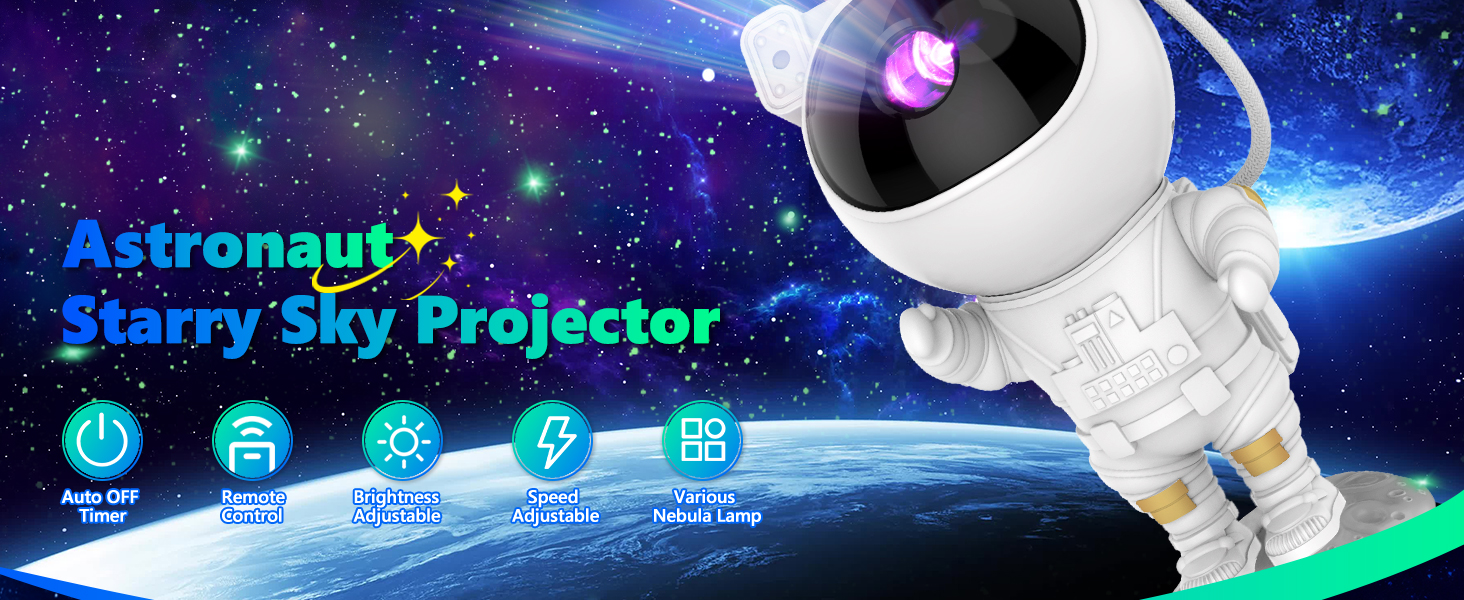 LED Проектор зоряного неба Астронавт, Планетарій Galaxy з таймером та пультом керування, Нічник для дитячої кімнати та вечірок, Біло-чорний