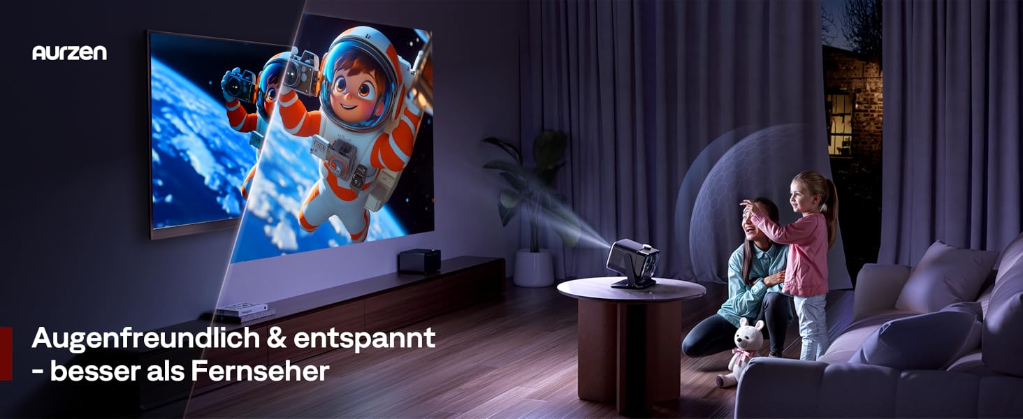 Проектор Aurzen Boom Mini 4-в-1 з Google TV, 4K, 20W Dolby Audio, Wi-Fi, Bluetooth, для дому та на вулицю, автоматичне фокусування, корекція трапецеїдальних спотворень, 500 ANSI люмен (Чорний)