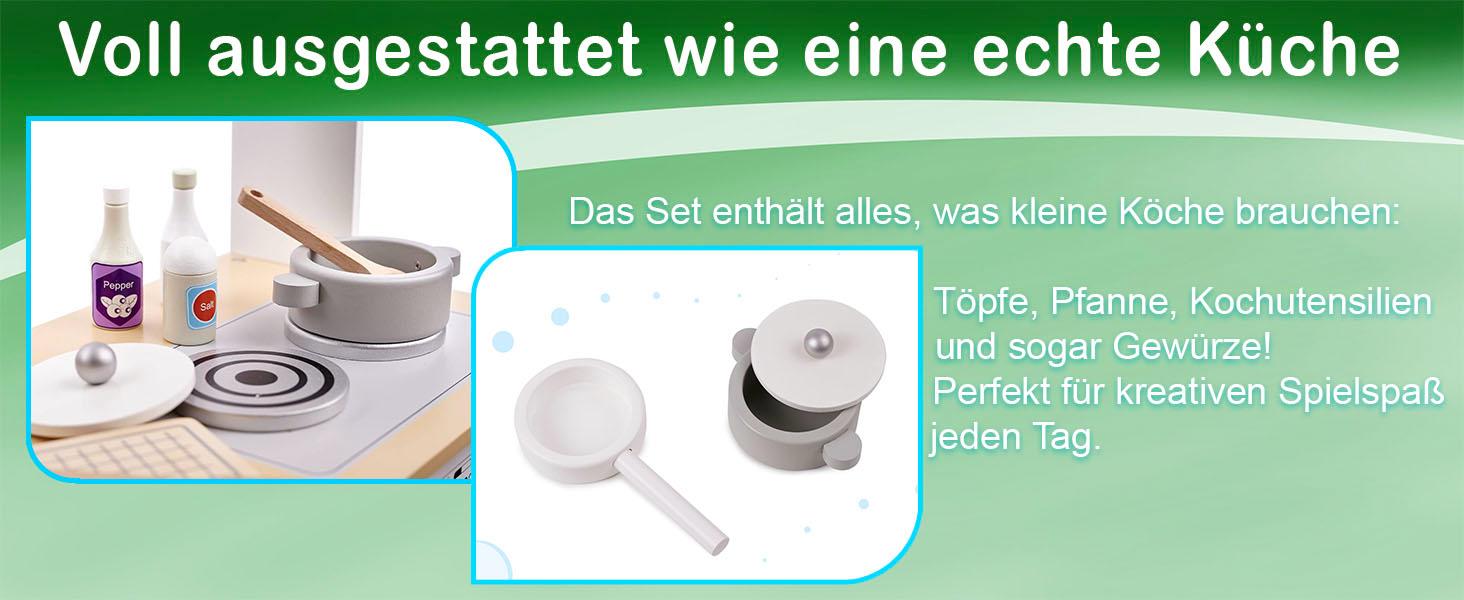 Дерев'яна дитяча кухня з раковиною, духовкою та витяжкою, модель 1