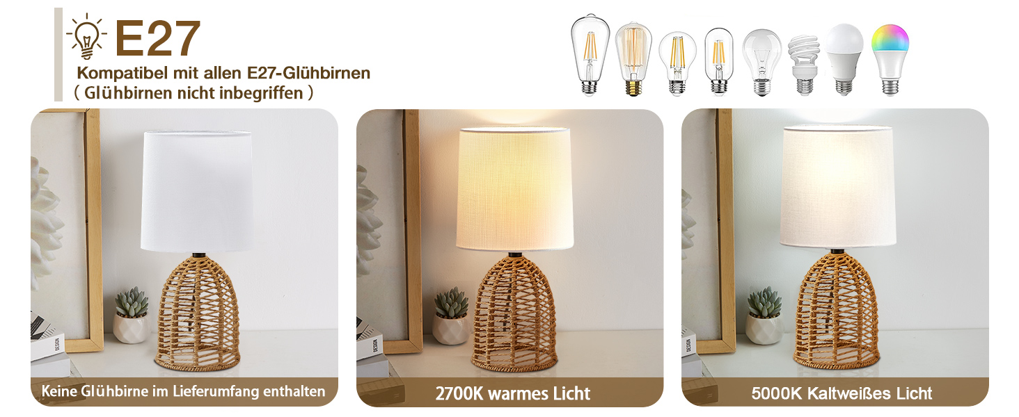 Настільна лампа GyroVu 2 шт. з ротангу, Бохо стиль, цоколь E27, для спальні, вітальні, нічний столик, читання, рустикальний дизайн