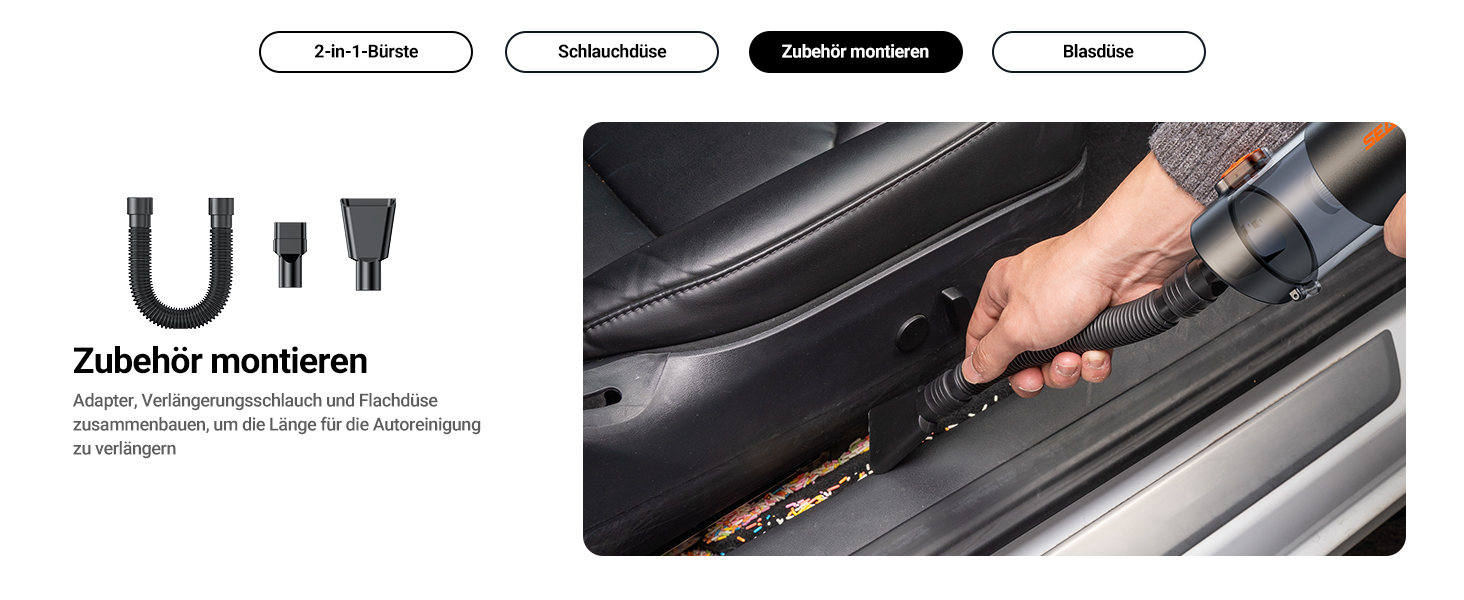 Акумуляторний ручний пилосмик SEALIGHT 32000Па, бездротовий автомобільний міні-пилосос 4-в-1 з безщітковим двигуном для шерсті тварин, авто та дому, темно-сірий матовий чорний