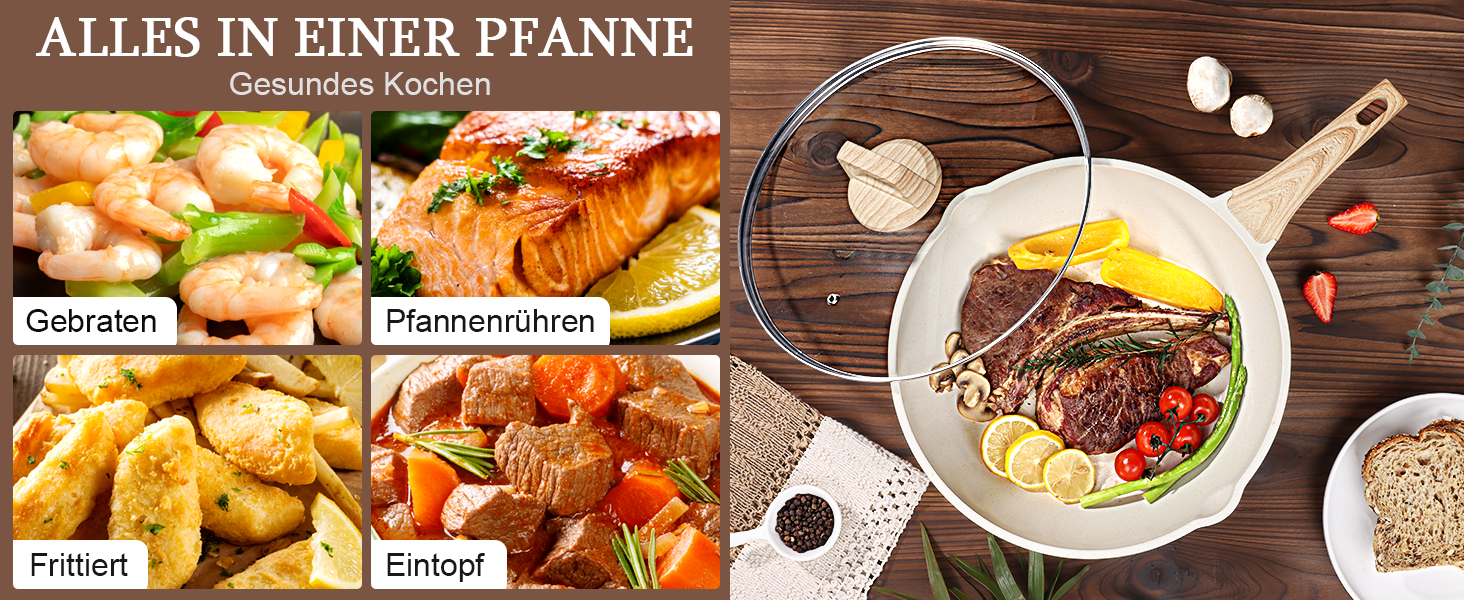 Сковорода з високим бортиком GiPP, 30 см, керамічне антипригарне покриття, з кришкою, 4.3 л, для всіх типів плит, біла