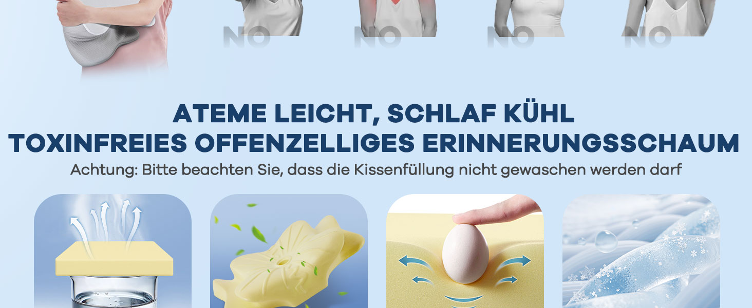 Подушка з піною з пам'яті DONAMA: ергономічна подушка для шиї, для сну на боці, спині та животі (сіро-біла, 63 x 38 x 14 см)