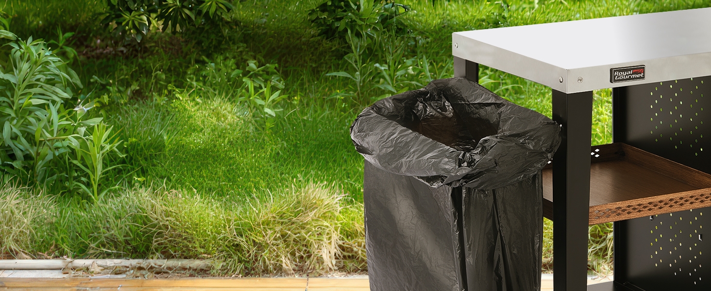 Роял Гормет: Робоча поверхня для гриля 85x50 см з нержавіючої сталі, візок на 3 яруси для гриля та піци, з ручками, тримачем для сміття та полицями для зберігання, легко миється та мобільний