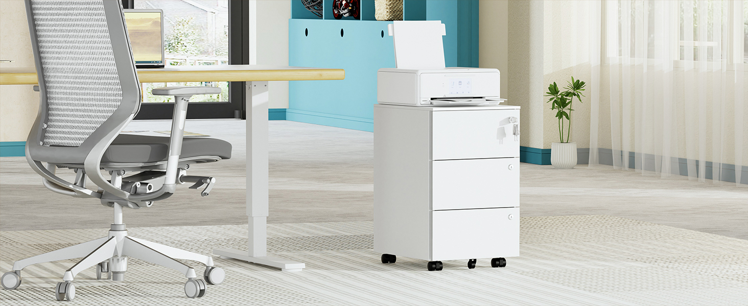 Роликовий контейнер HOMSTEEL з 3 замками, 3 висувні шухляди, для офісу та дому, білий (44T x 37B x 60H см)