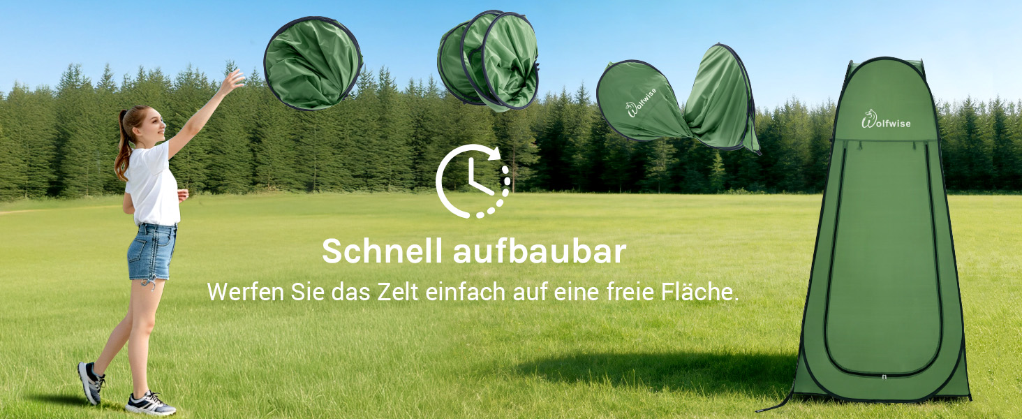 Складана душова та роздягальня палатка WolfWise для кемпінгу та пляжу, водонепроникна з UV-захистом, компактна (190x100 см), зелена