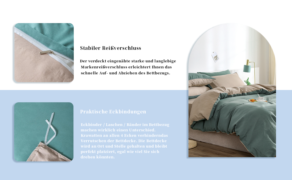 Набір постільної білизни 200x220 см, зелено-бежевий, універсальний, мікрофібра, з замком, 2 наволочки 80x80 см