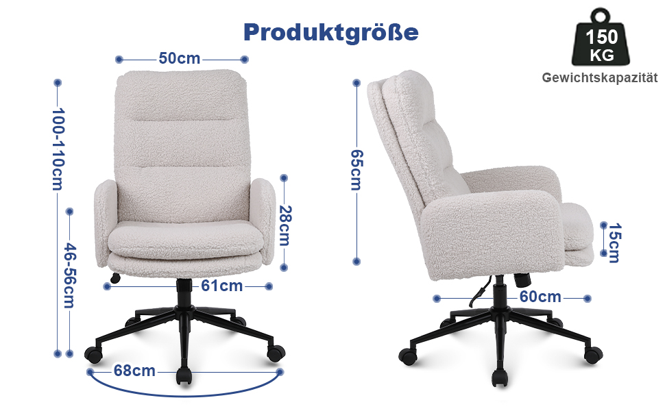 Крісло для дому та офісу Youhauchair з кашеміру, ергономічне, з високою спинкою, регульована висота, кремовий колір