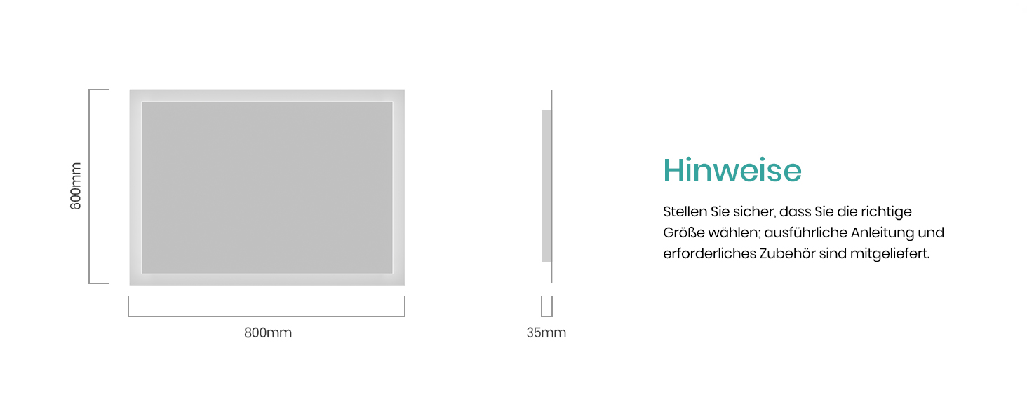 Дзеркало для ванної кімнати EMKE з підсвічуванням 120x60 см, тепле біле світло 3000K, вимикач, матове обрамлення