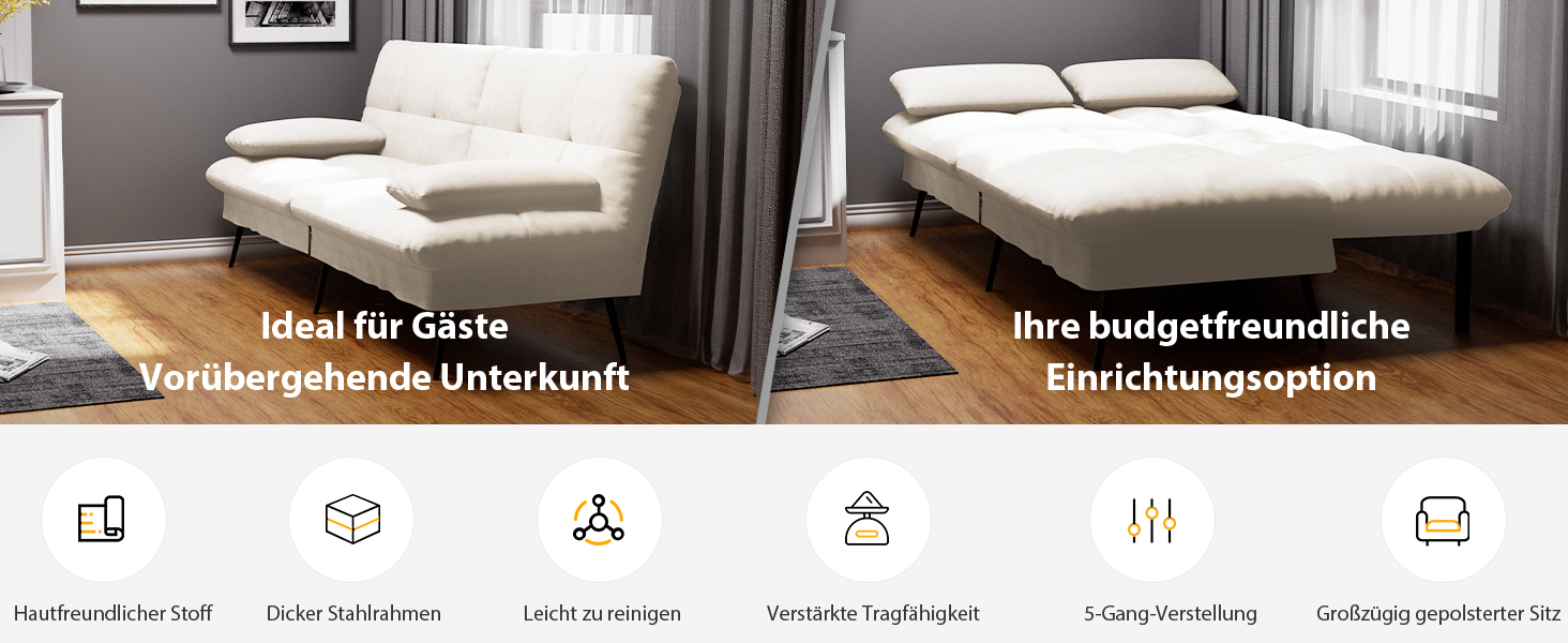 Диван-ліжко LUCKRACER 3-місний з регулюванням кута нахилу, Cordstoff, Бежевий