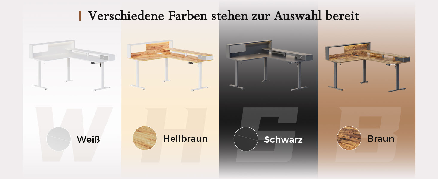 Електричний кутовий стіл Klicelor з регулюванням висоти, L-подібний стіл для стоячи роботи з 3 функціями пам'яті та антиколізійною технологією, ергономічний комп'ютерний стіл, білий (160 x 140 см) з LED-підсвічуванням та штекером