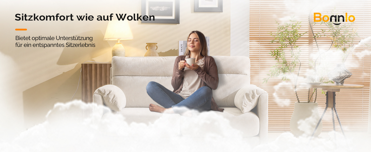 Диван Bonnlo 2-місний, компактний, 125 см, тканинний, бежевий. Зручні підлокітники, для офісу, вітальні, спальні, кабінету. Легка збірка. Льон.