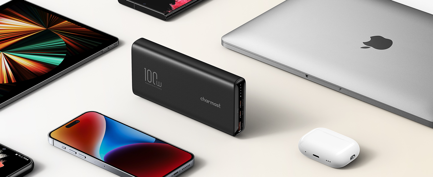 Зарядний пристрій Charmast Power Bank PD 100 Вт 20000 мАг Power Bank PD 20000 mAh Power Bank USB C External Battery Quick Charge 3.0 сумісний з ноутбуком MacBook Pro, Dell XPS, Lenovo, iPhone 11 / XS / X / XR, Huawei, Samsung, більше смартфонів