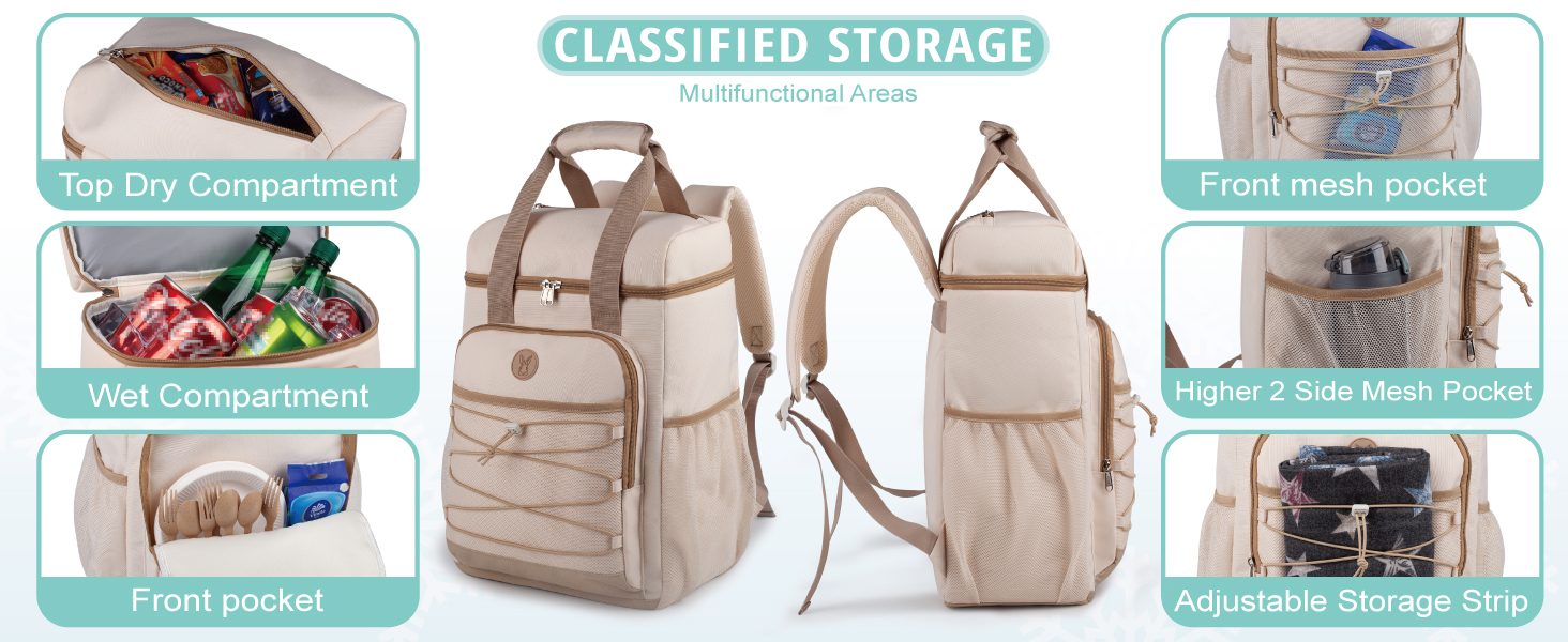 Ізольований рюкзак-холодильник з м'яким ручками – велика місткість, для пляжу, кемпінгу, пікніка, риболовлі та походів (бежевий)