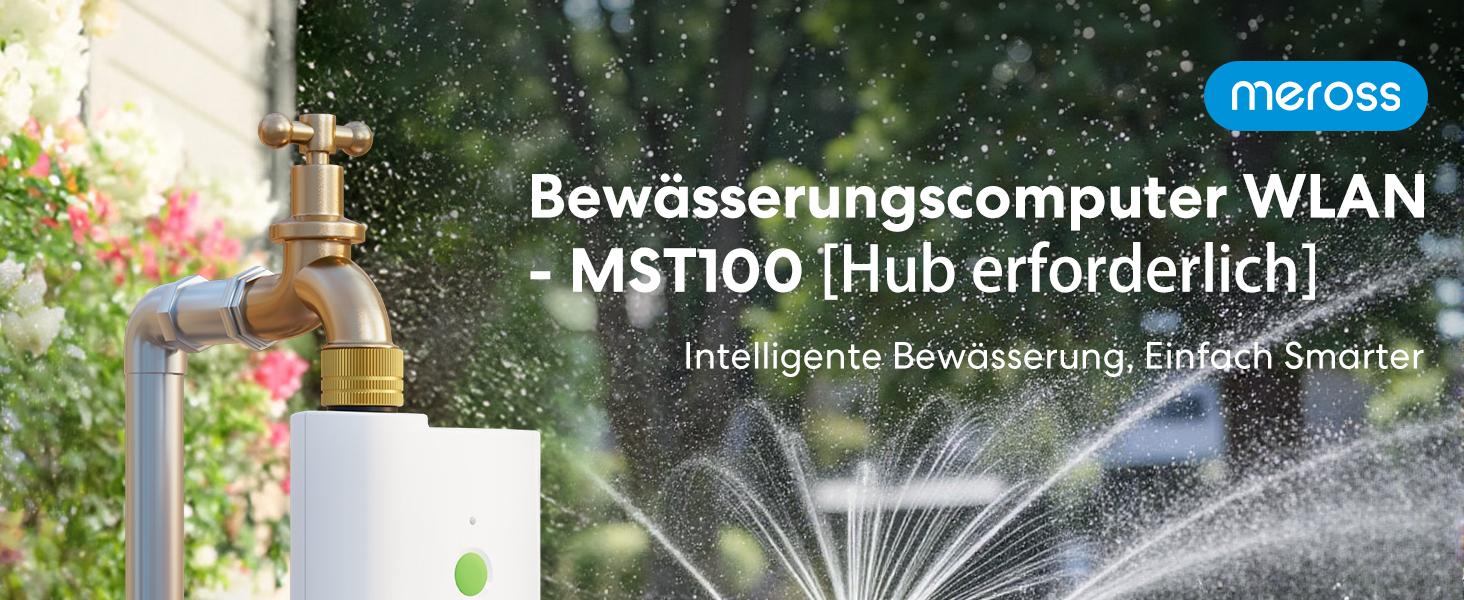 Meross MST100 Контролер поливу WiFi для вулиці з керуванням через додаток | Apple Home, Alexa, Google Home | Моніторинг витрати води