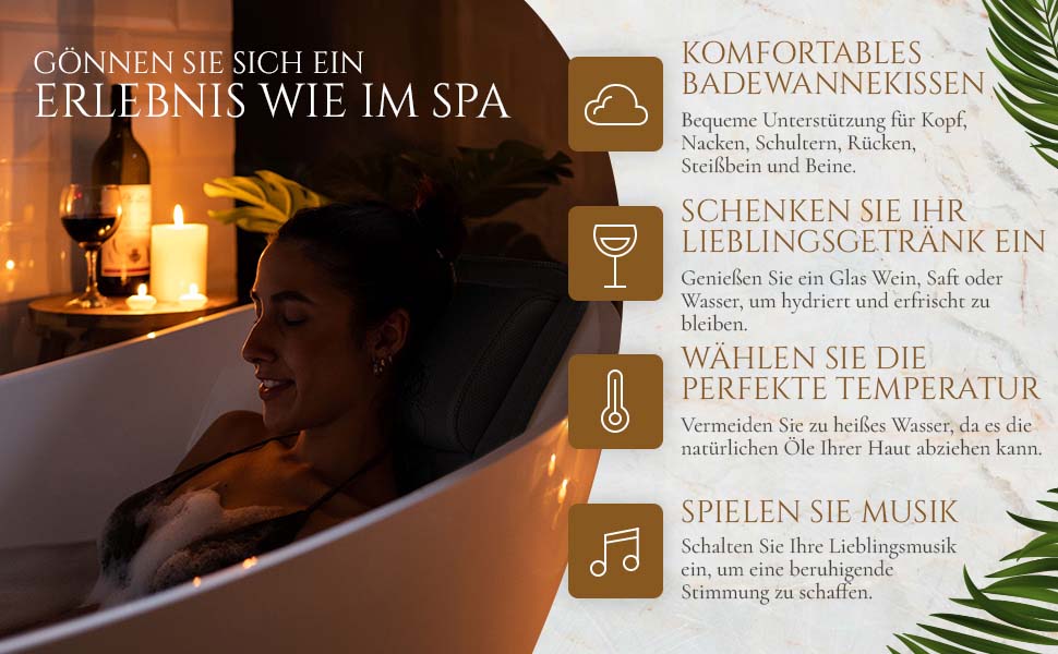 Подушка для ванни повного тіла 125x43 см - килимок для ванни з підголовником для підтримки шиї, спини та ніг - з мішком для прання та подорожей та гачком для швидкого сушіння - (Чорний)