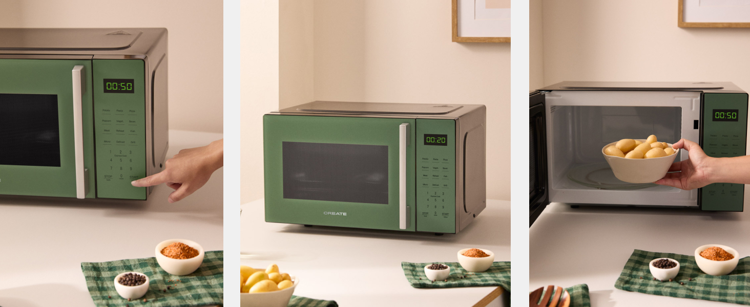 Мікрохвильова піч з грилем Microwave Studio 20 л чорна ретро-стиль, 900 Вт, LCD-дисплей, 3 програми, 9 автоматичних меню