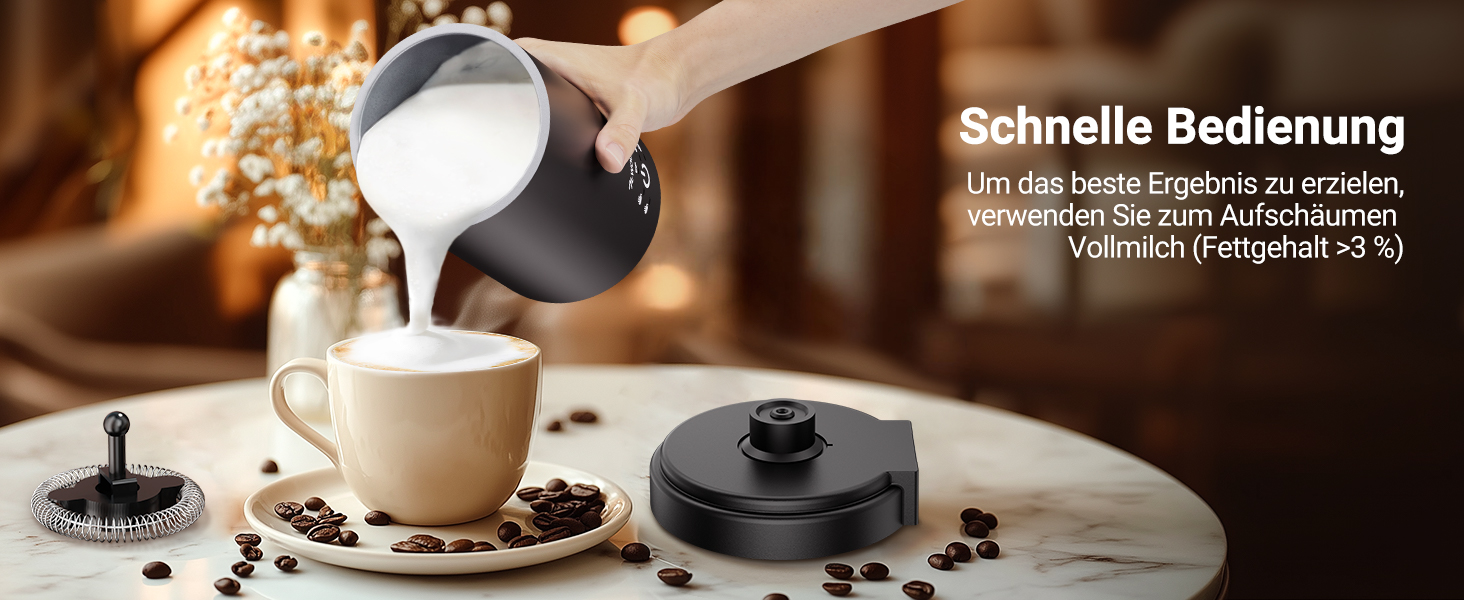 Електричний спінювач молока 5-в-1 600W з антипригарним покриттям. Підходить для приготування гарячого та холодного молочного пін, какао, лате, капучино. Чорний.