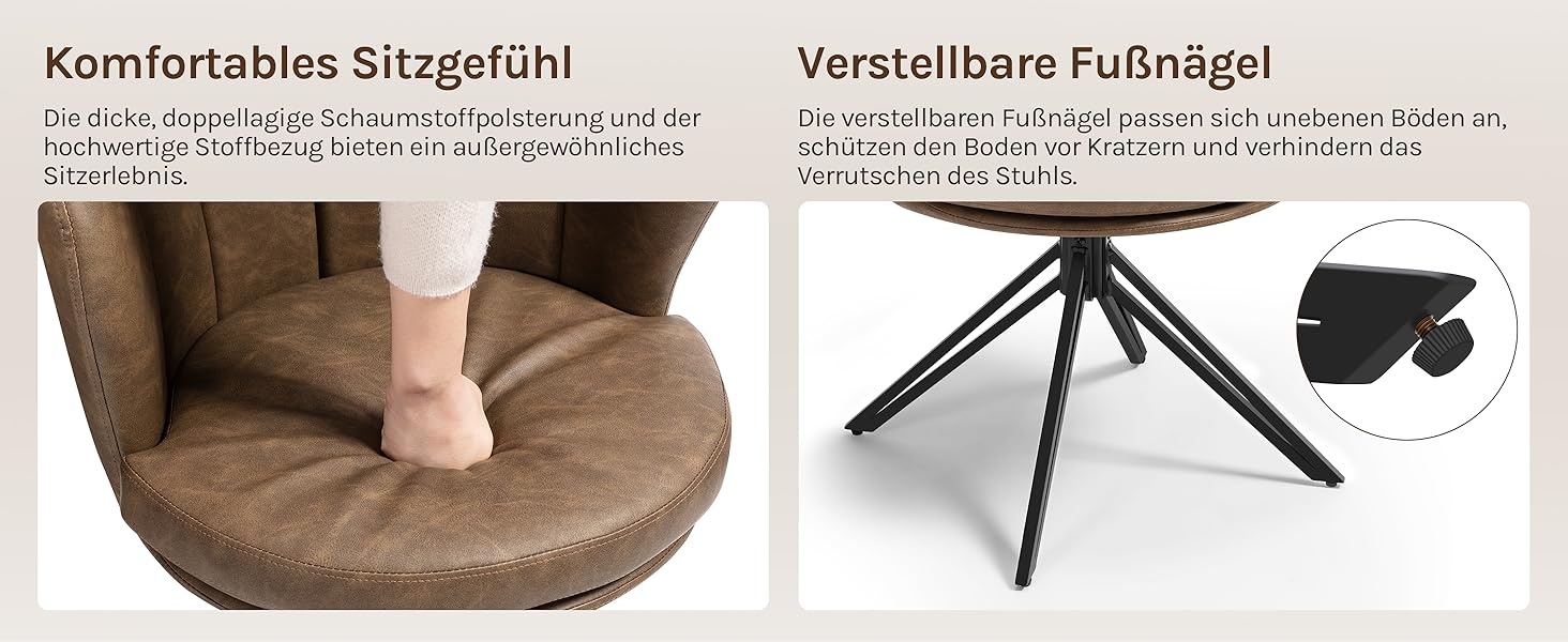 Крісла для їдальні WOLTU (2 шт), обертаються на 360°, з підлокітниками, для кухні та вітальні, стильні, витримують до 150 кг (штучна шкіра, темно-коричневі)