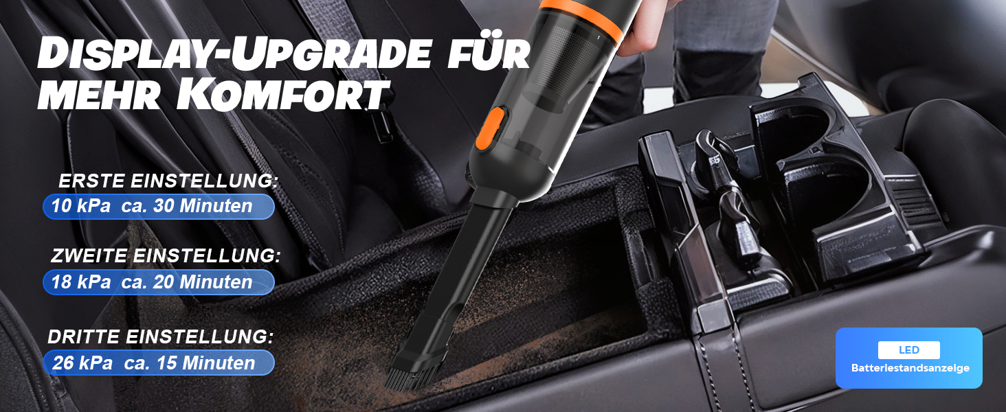 Акумуляторний ручний пилосос для авто та дому 4-в-1, безщітковий мотор, потужність 26000Па, 3 режими всмоктування, з підсвіткою (Помаранчевий)