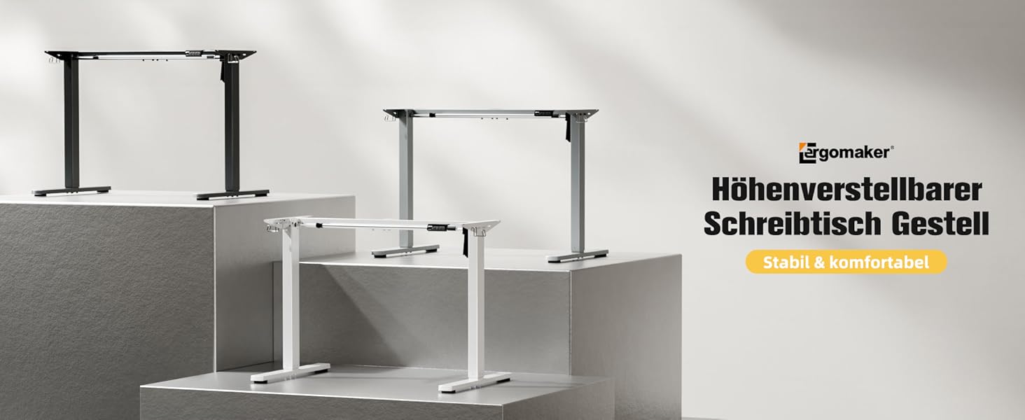 Електричний регульований стіл Ergomaker з пам'яттю та плавним запуском/зупинкою, телескопічний, одномоторний, білий