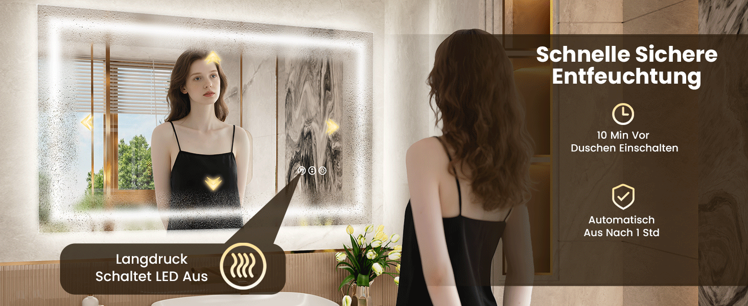 LED дзеркало для ванної кімнати 60x80 см з підсвічуванням, сенсорне керування, регулювання яскравості, 3 кольори світла, антизапар, IP44, вертикальна/горизонтальна орієнтація