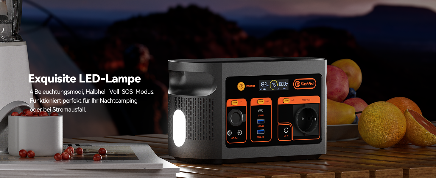 Powerstation FlashFish E103: 300W, 179.2Wh LiFePO4, 3000 циклів, 230V AC, для кемпінгу та подорожей