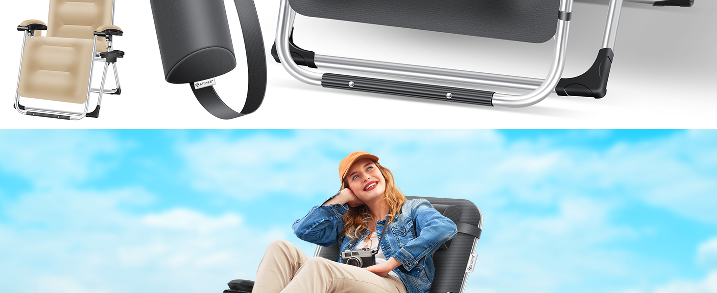 Шезлонг KESSER® для саду, широке лежаче місце, стійкий до погодних умов, витримує до 200 кг, ергономічна спинка з регулюванням, подушка, підголівник, тримач для напоїв, підлокітники та бічна кишеня, антрацит