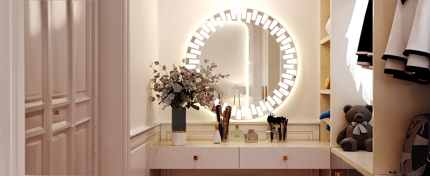 Дзеркало для ванної кімнати YOLEO з підсвічуванням, 70 см, LED, Bluetooth, сенсорне керування, захисне скло, 3 кольори світла