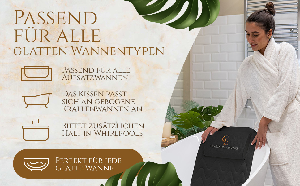 Подушка для ванни повного тіла 125x43 см - килимок для ванни з підголовником для підтримки шиї, спини та ніг - з мішком для прання та подорожей та гачком для швидкого сушіння - (Чорний)