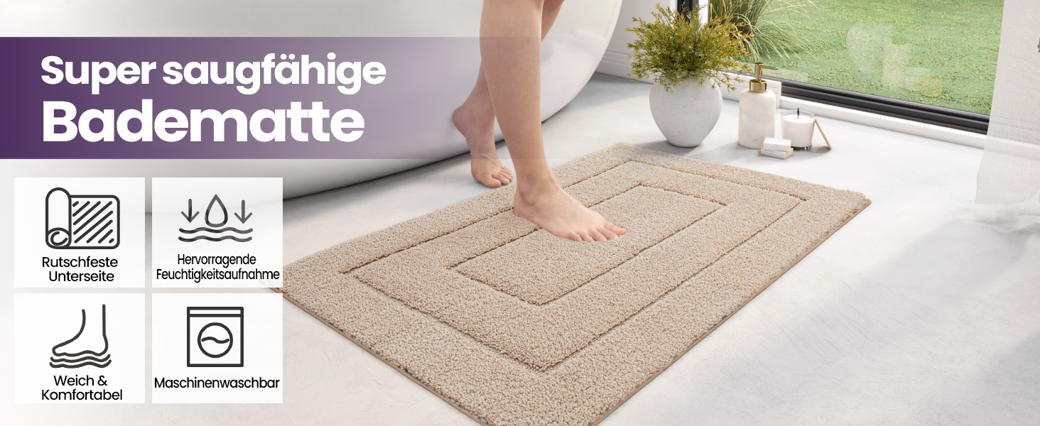 Набір килимків для ванної кімнати DEXI, 40 x 60 см, 2 шт. - антиковзкі, м'які, швидковисихаючі. Підходять для душу, ванни та туалету. Машинне прання. Колір: бежевий