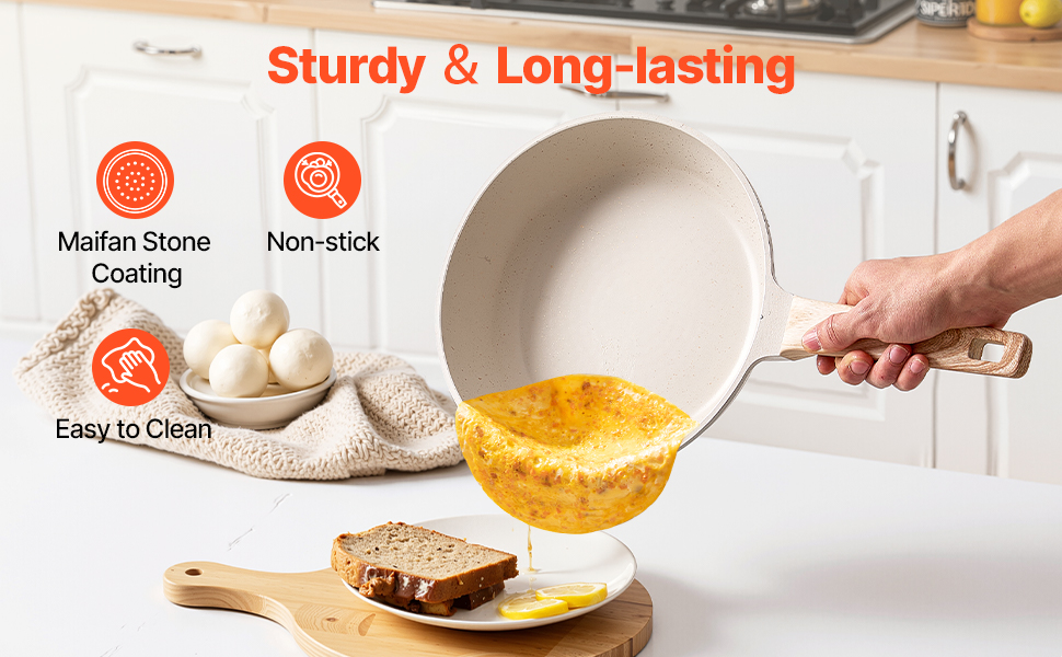 Набір каструль та сковорідок VEVOR з індукційним покриттям (17 предметів) з кришками, антипригарне покриття, для кухні, кемпінгу, приготування соусів та варіння (білий)