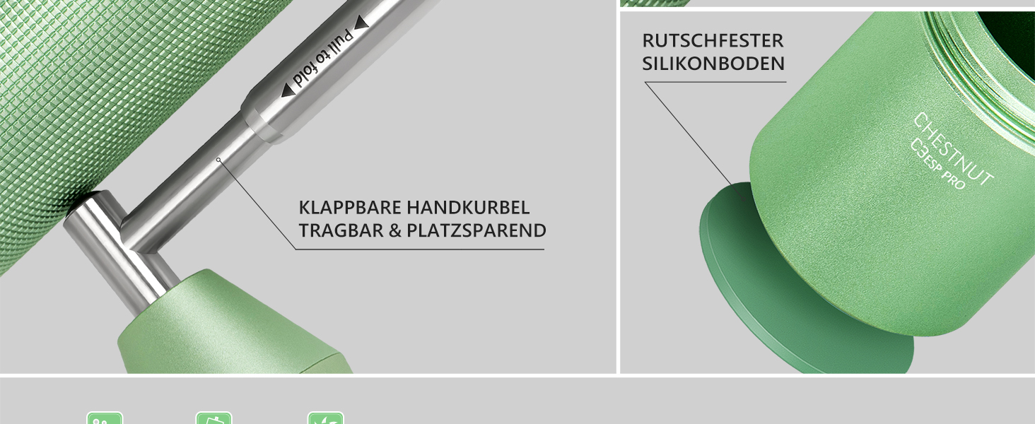Ручна кавомолка TIMEMORE Chestnut C3 ESP PRO, зелена - для еспресо та френч-прес