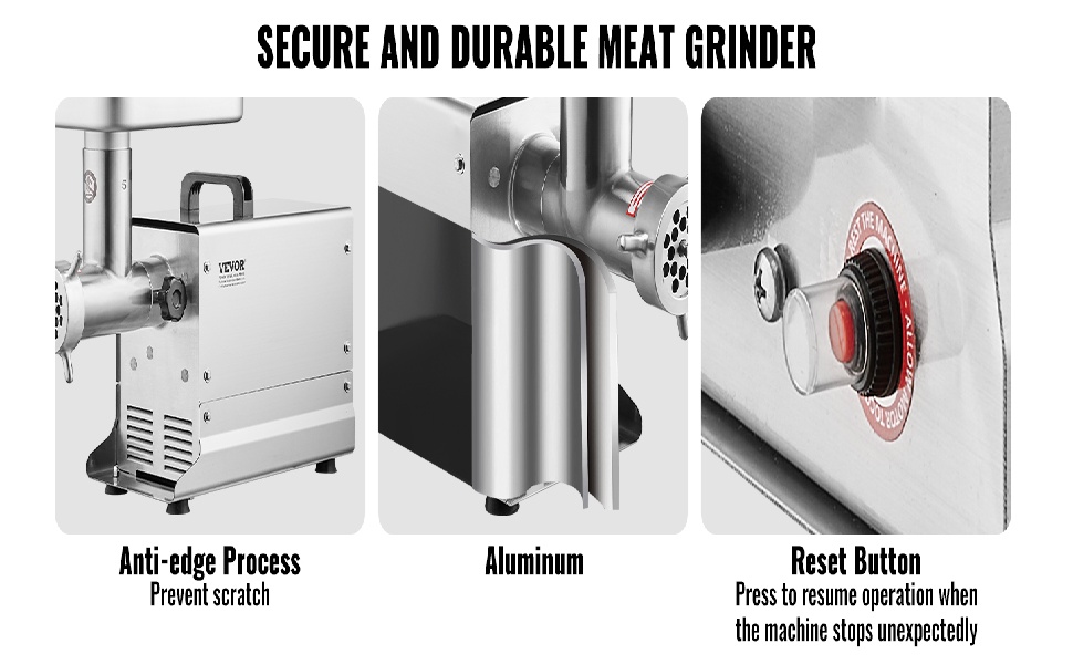 Електричний м'ясорубка VEVOR для кухні та ресторану, 2.27 кг/хв, 300 Вт, з нержавіючої сталі