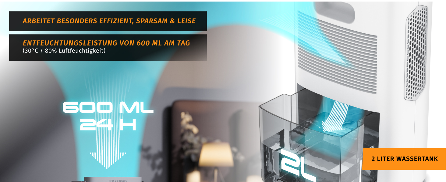 Електричний осушувач повітря Brandson – 2000 мл для кухні, спальні, офісу, гаража
