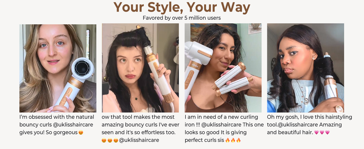 Мультистайлер для волосся 7 в 1 UKLISS Hairstyler Pro: фен, автоматична плойка, круглий брашинг та випрямляч для волосся, білий