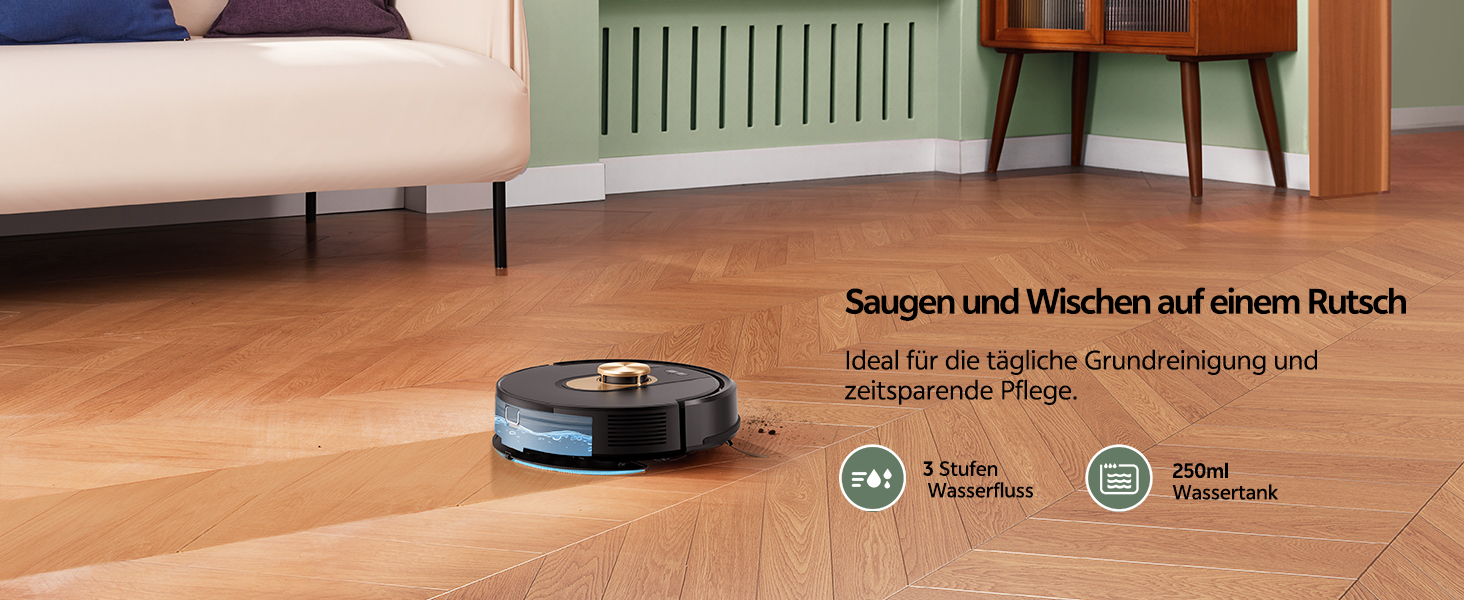 Робот-пилосос Vexilar W9 з функцією миття підлоги, 5000Pa, LiDAR навігація, тихий (50 dB), 150 хв роботи, 15 зон заборони, 5 карт, керування через додаток, пультом та голосовим асистентом