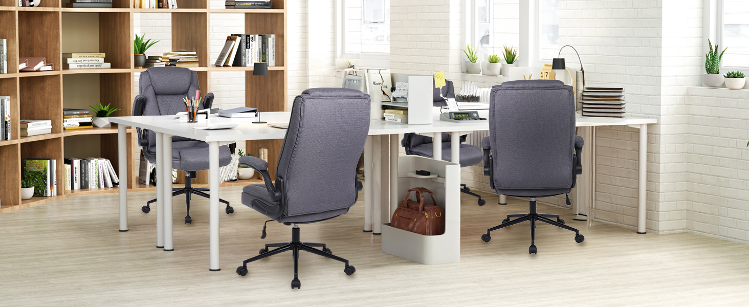 Офісний крісло Flysky з високою спинкою, регульованою висотою та підголівником. Зручний офісний крісло для керівника (сірий)