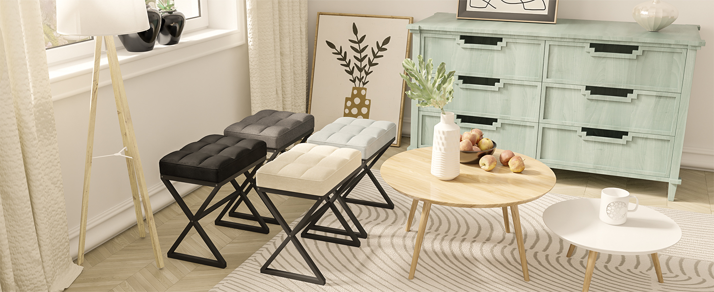 Пуф для макіяжу, пуф-табуретка з льону, сірий, 40x30x46 см, HBD033G