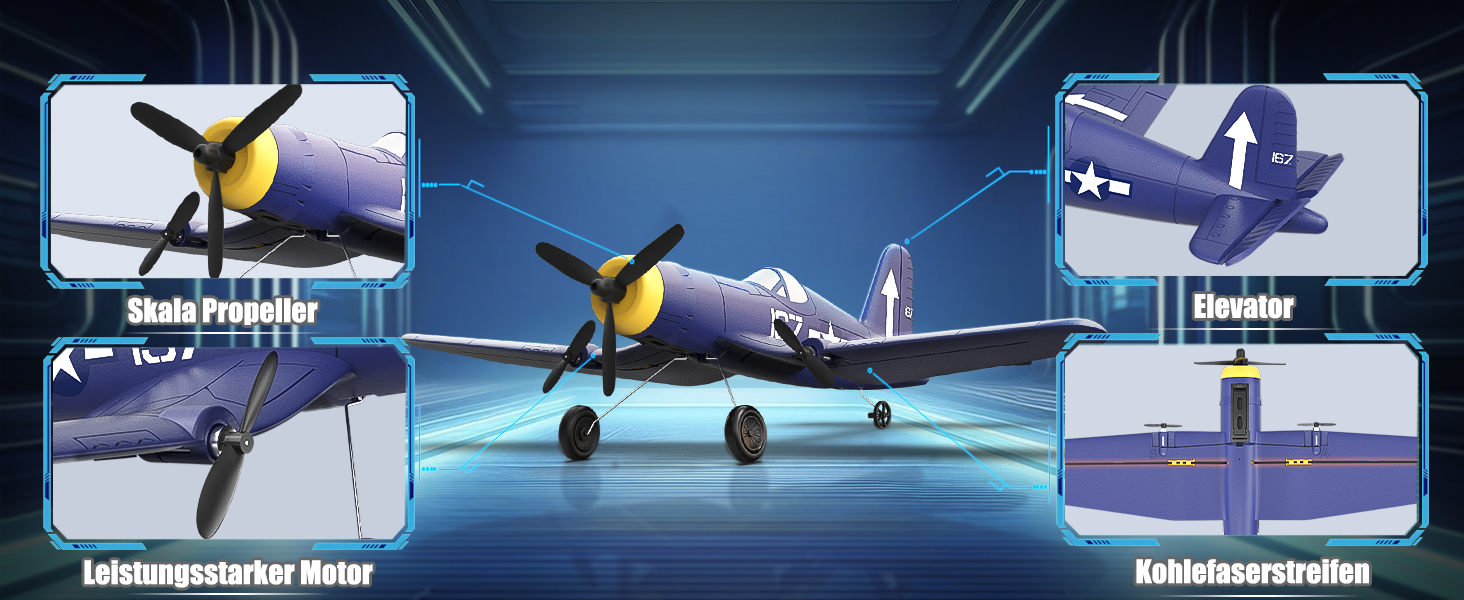 RC літак HAWK'S WORK F4U Corsair 2.4GHz – радіокерований літак-винищувач для дітей та початківців, готовий до польоту з гіростабілізатором