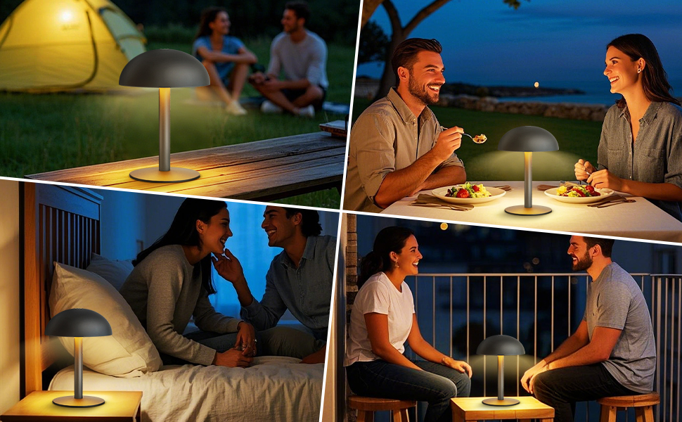 FUYO Грибний світильник без дротів - настільна лампа з сенсорним керуванням, регулюванням яскравості та функцією пам'яті, сучасний дизайн для спальні, вітальні та кемпінгу (Чорний)