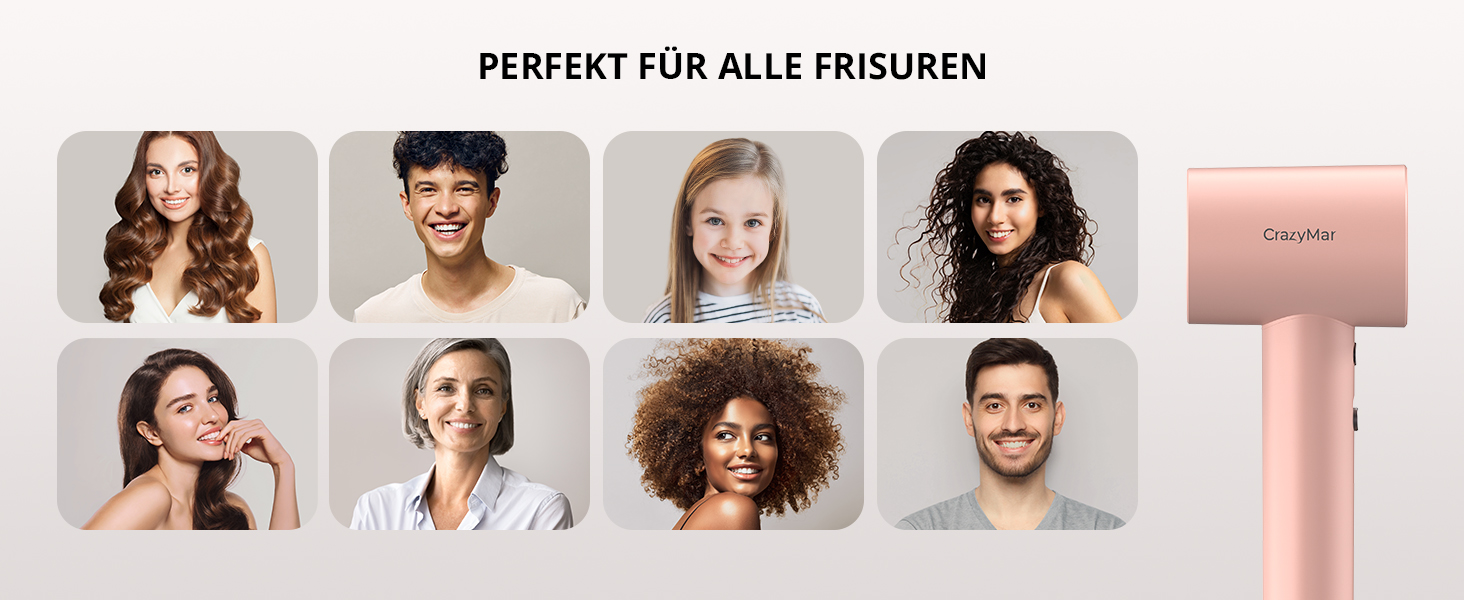 Іонний фен для волосся з безщітковим двигуном 180 000 об/хв, компактний дорожній фен з 4 режимами температури та захистом від перегріву, рожевий