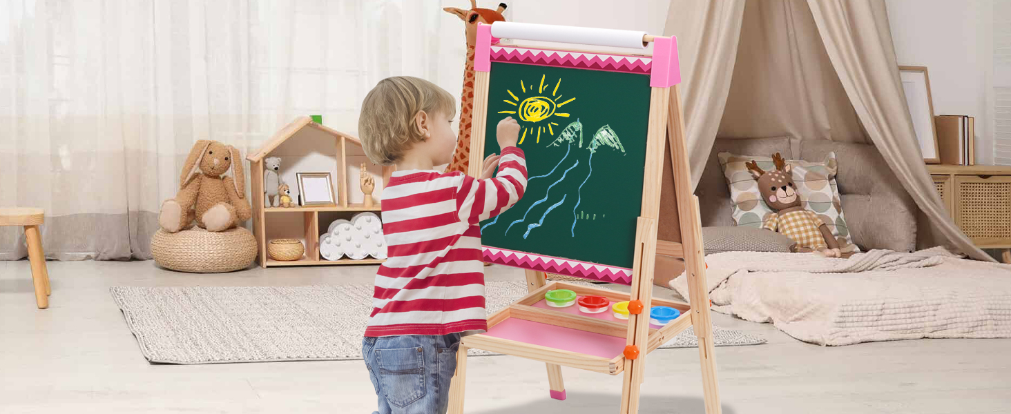 Дитяча мольберт Kinder Staffelei з рулоном паперу, двосторонній, складний, регульована висота, 92 аксесуари, подарунок для дітей