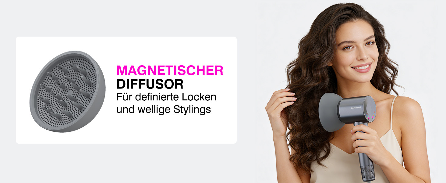 Іонний фен для волосся з високошвидкісним безщітковим двигуном 160 000 об/хв, 500 млн негативних іонів, 12 режимів, магнітна насадка, низький рівень шуму