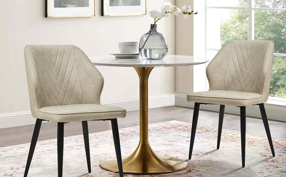 Стільці для обідньої зони CLIPOP, Ретро стиль, Штучна шкіра, М'яке сидіння, Металеві ніжки, для дому та офісу (Бежевий, 4 шт)